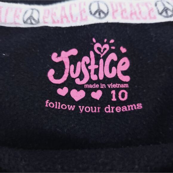 Justice Crop Sweatshirt Size 10 Make Peace Happen Studded Black Pink Hip Hop - Picture 5 of 6